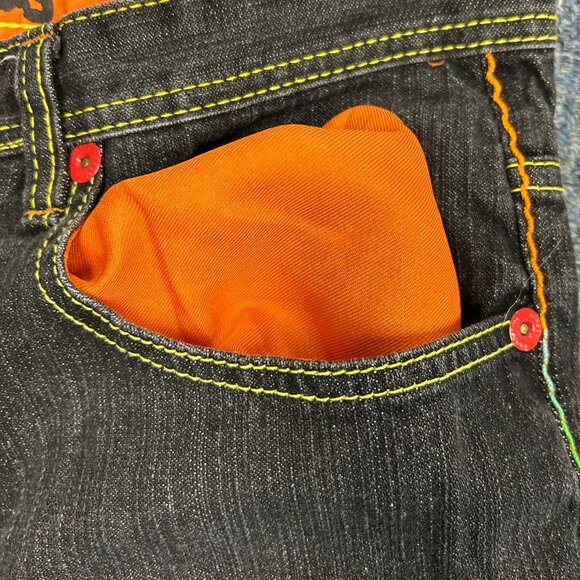 Brooklyn Xpress Dark Wash Embroidered Baggy Wide Skate Jeans Sz 34 - Picture 10 of 12